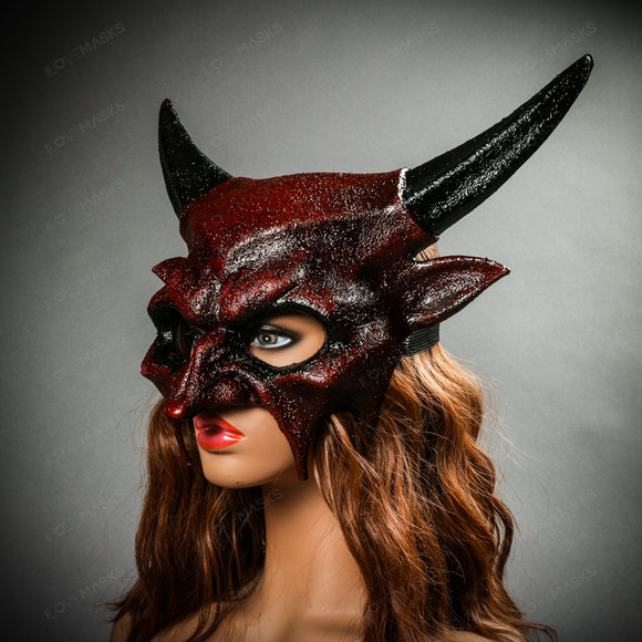 Demon Sharp Black Horn Devil Masquerade Mask - Bloody Red - Picture 7 of 8